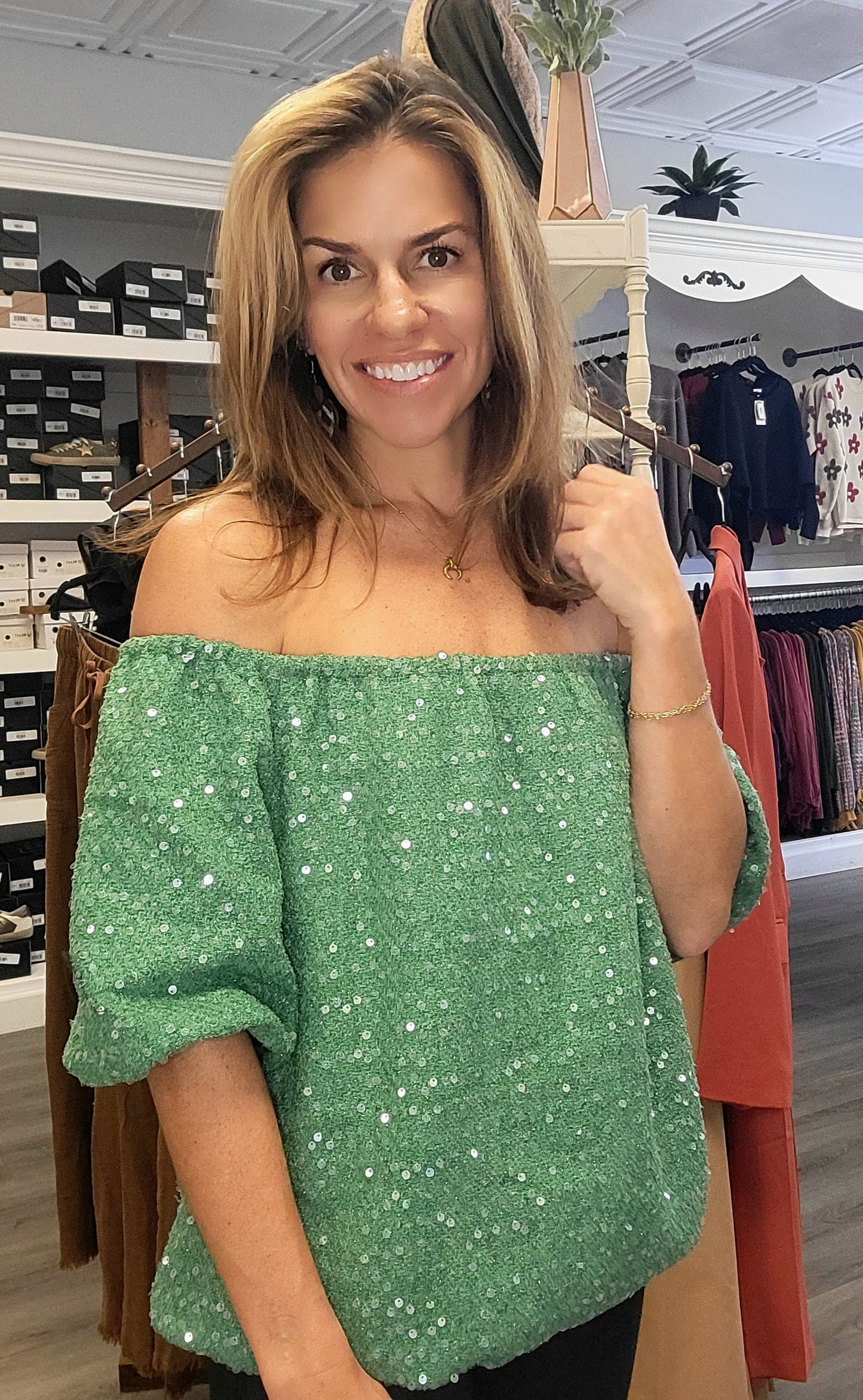 SALE Green Sequin Top