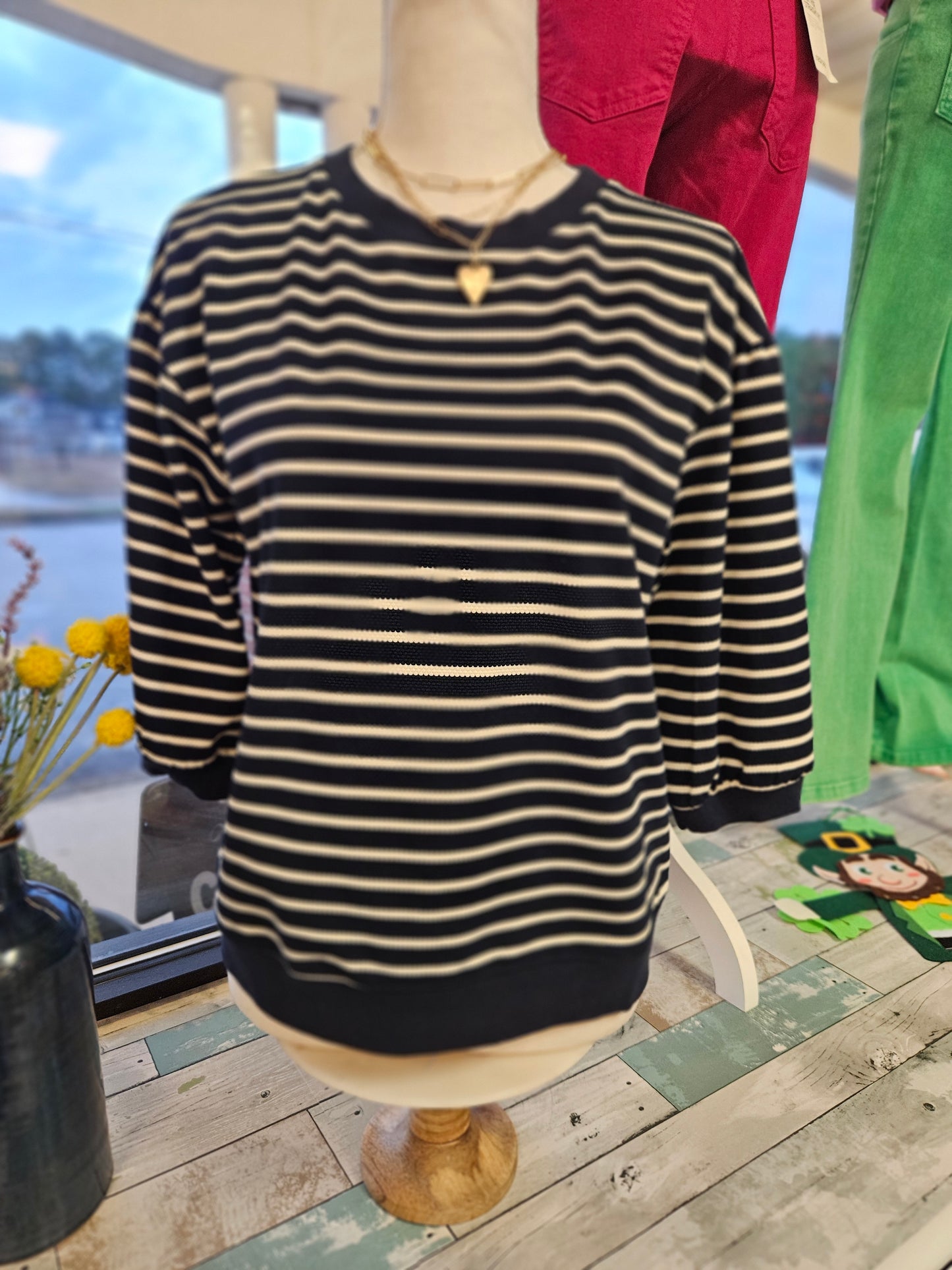 Nautical short sleeve sweater