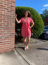 Load image into Gallery viewer, Coral Vneck Peplum Dress