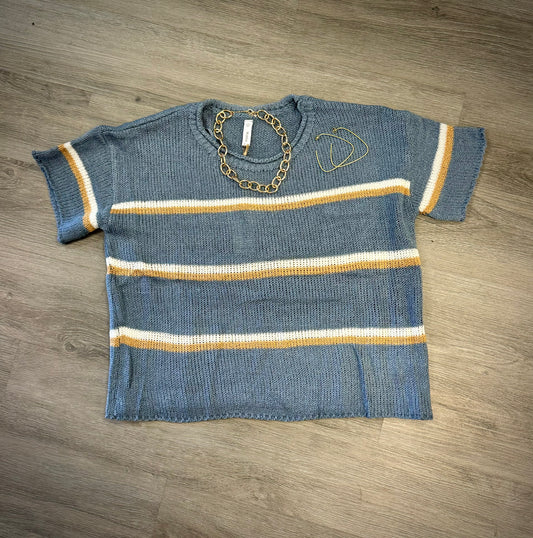 Stripped Short Sleeve Sweater