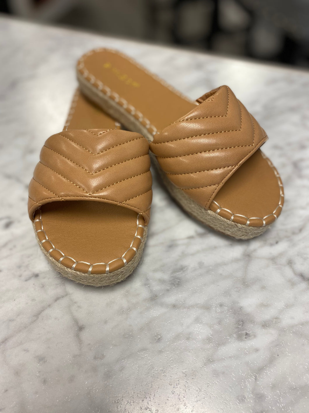 Tan Quilted Slip On Sandal