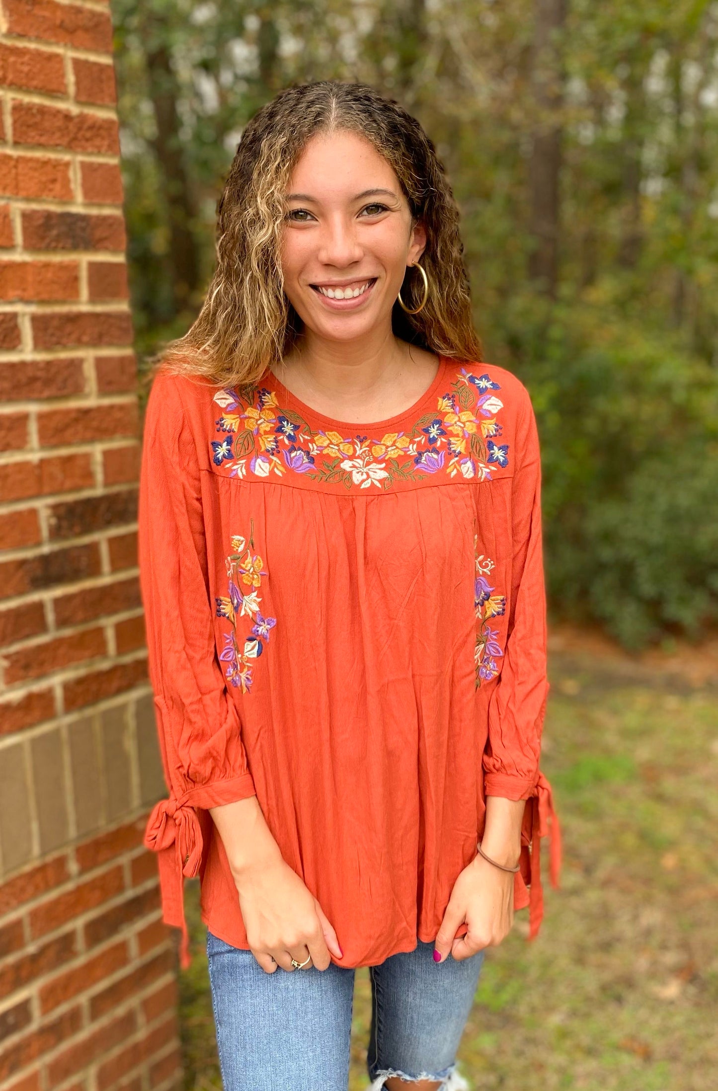 Rust Floral Embroidered Top